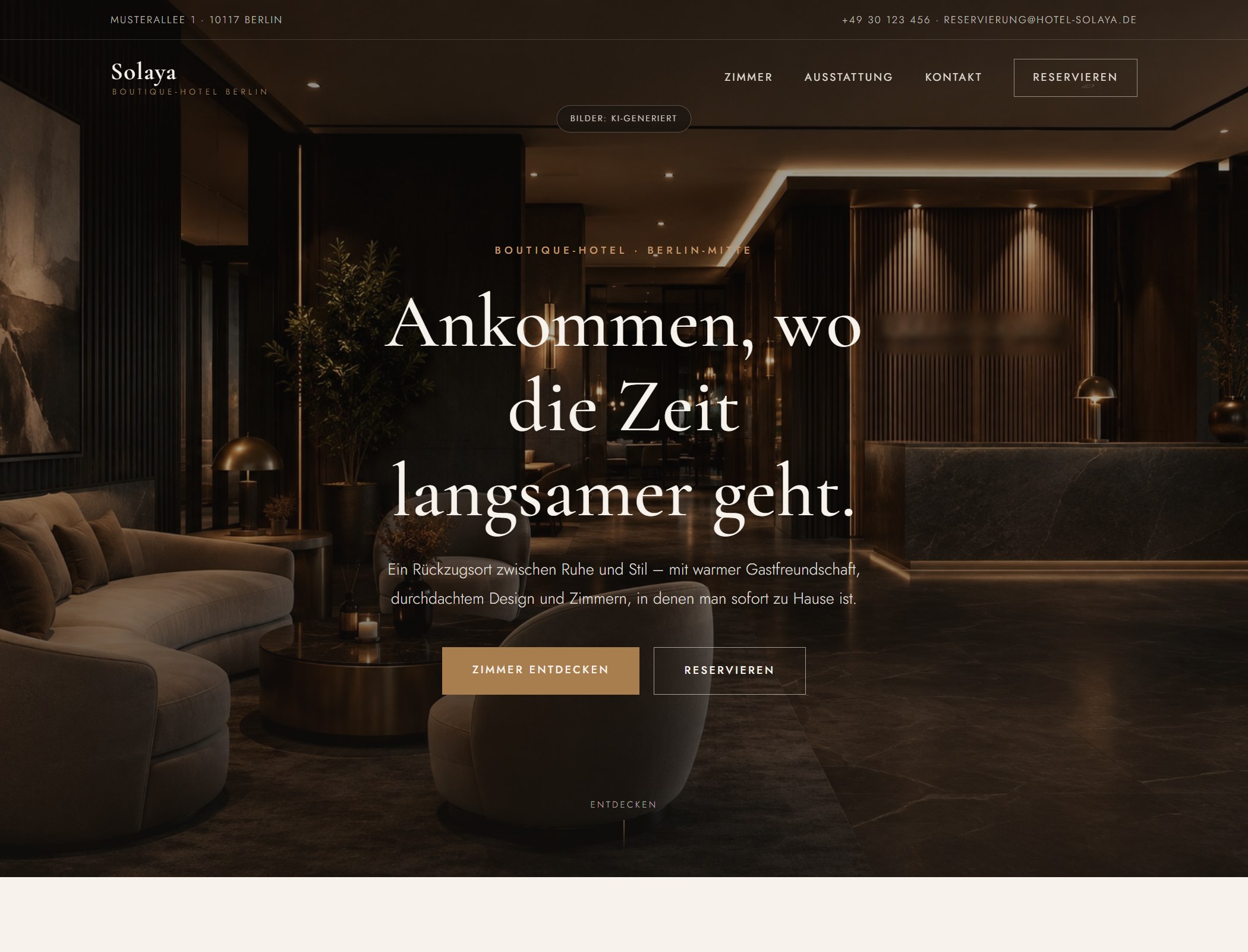 Startseite der Demo-Website für das Boutique-Hotel Solaya – Ansicht 1