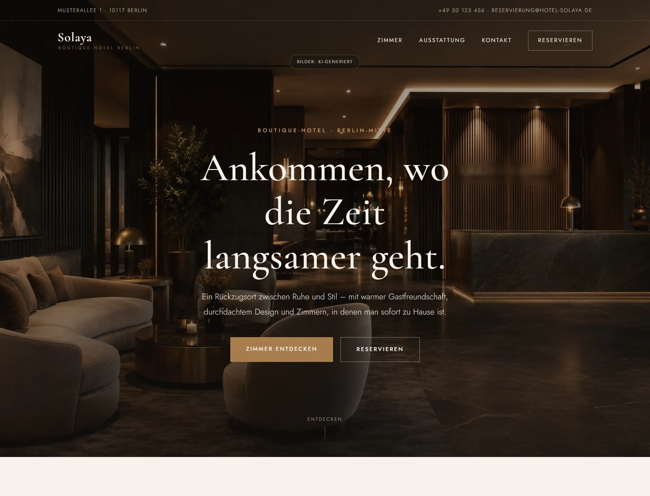 Startseite der Demo-Website für das Boutique-Hotel Solaya