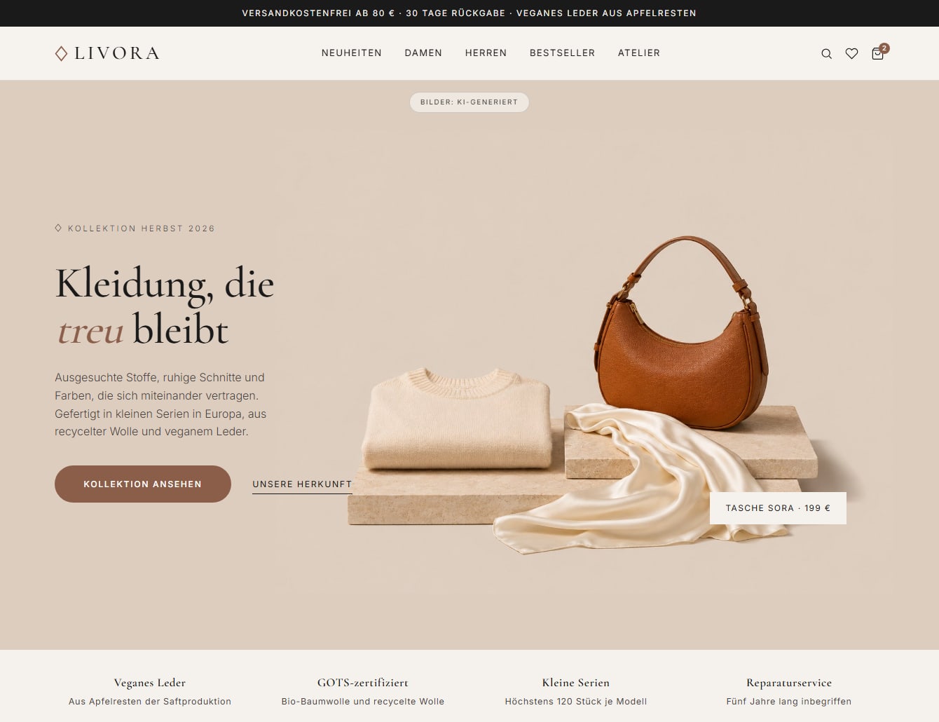 Startseite des Demo-Onlineshops Livora für Mode – Ansicht 1