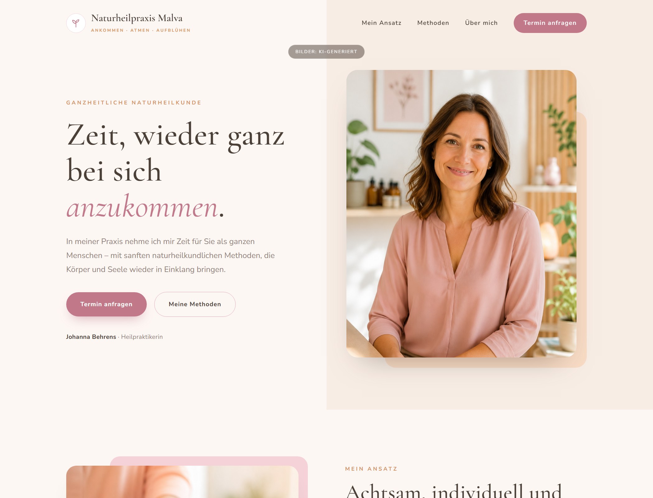 Startseite der Demo-Website für die Naturheilpraxis Malva – Ansicht 1