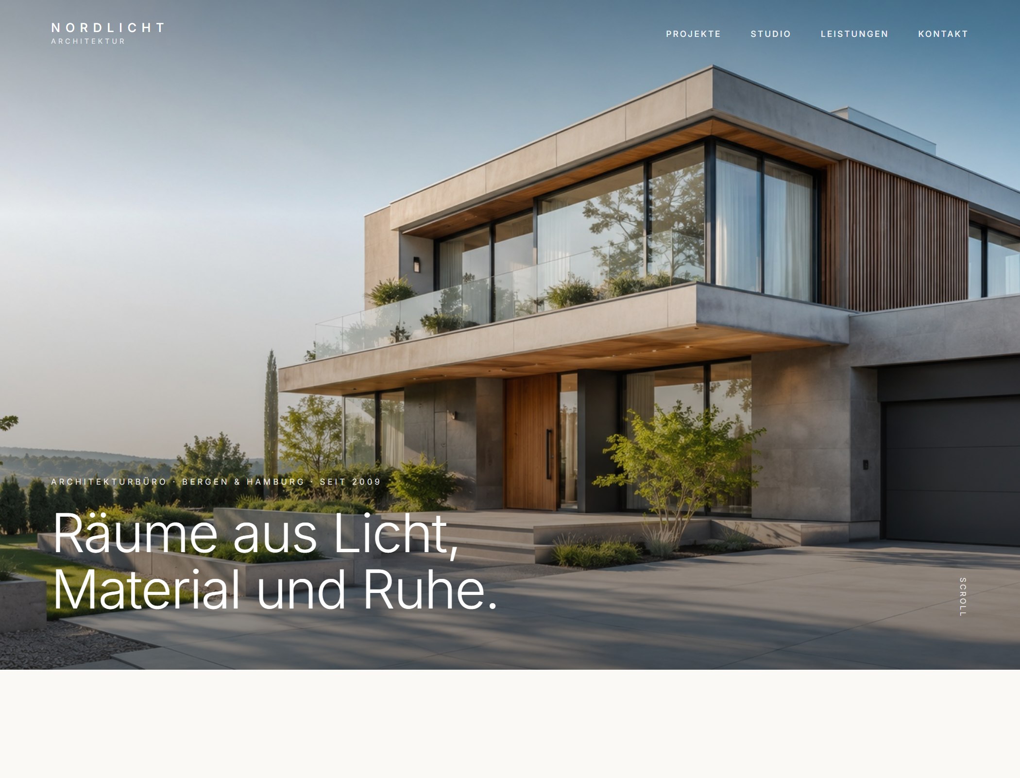 Startseite der Demo-Website für das Architekturbüro Nordlicht – Ansicht 1
