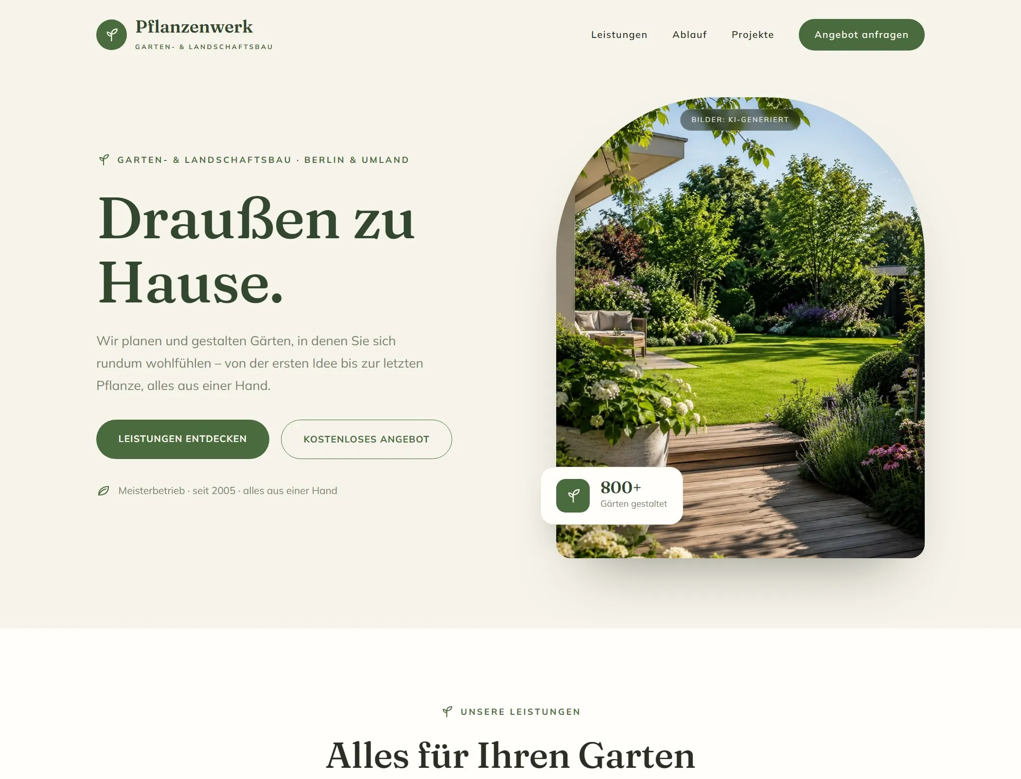Startseite der Demo-Website für den Garten- und Landschaftsbau Pflanzenwerk