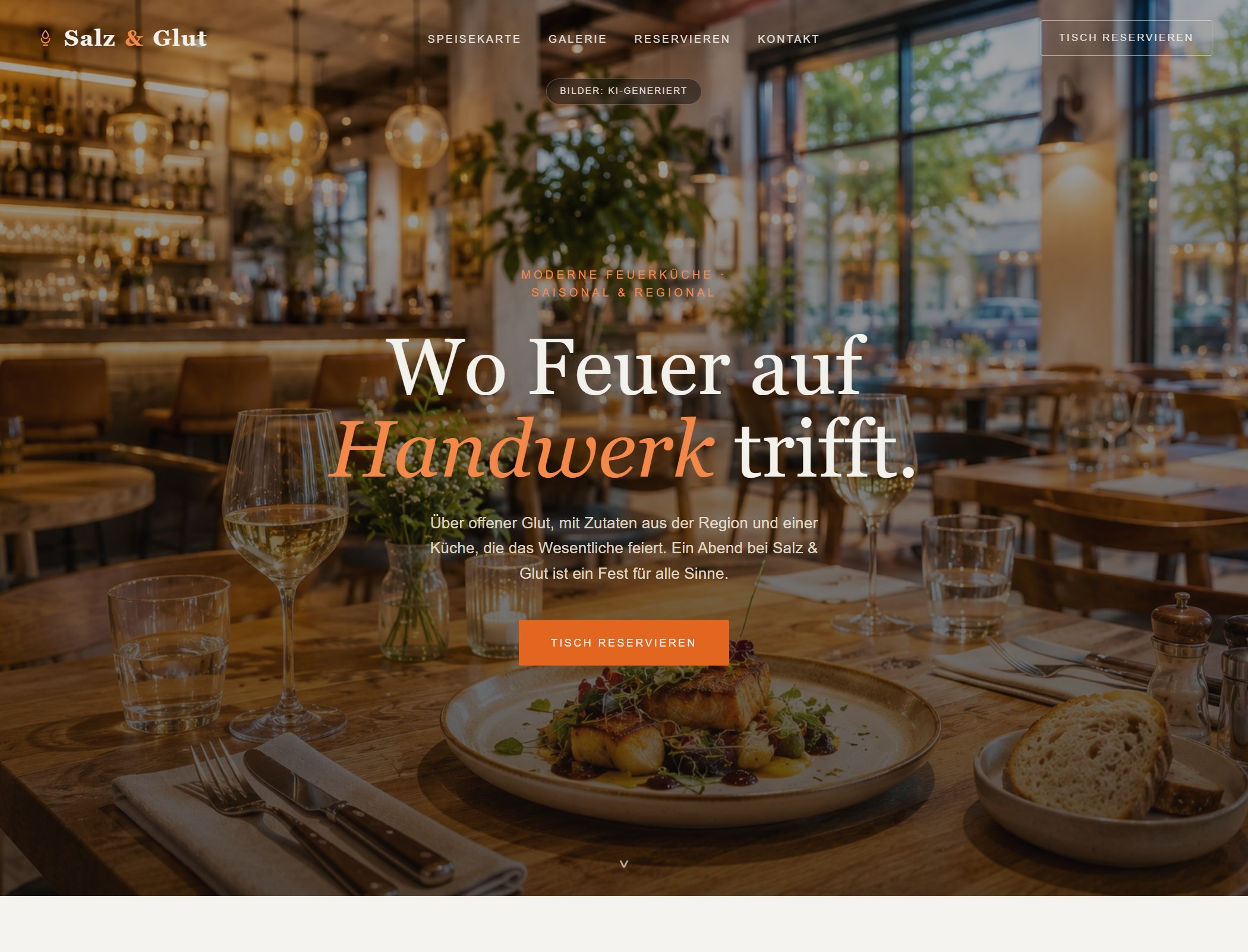 Startseite der Demo-Website für das Restaurant Salz & Glut – Ansicht 1