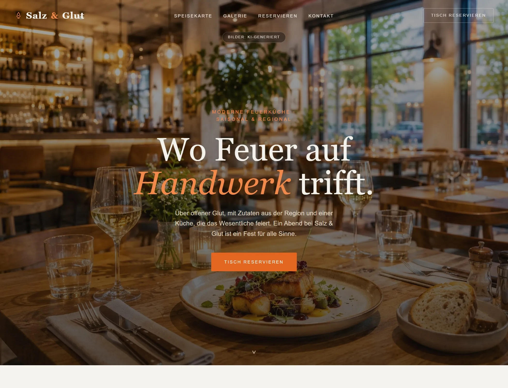 Startseite der Demo-Website für das Restaurant Salz & Glut