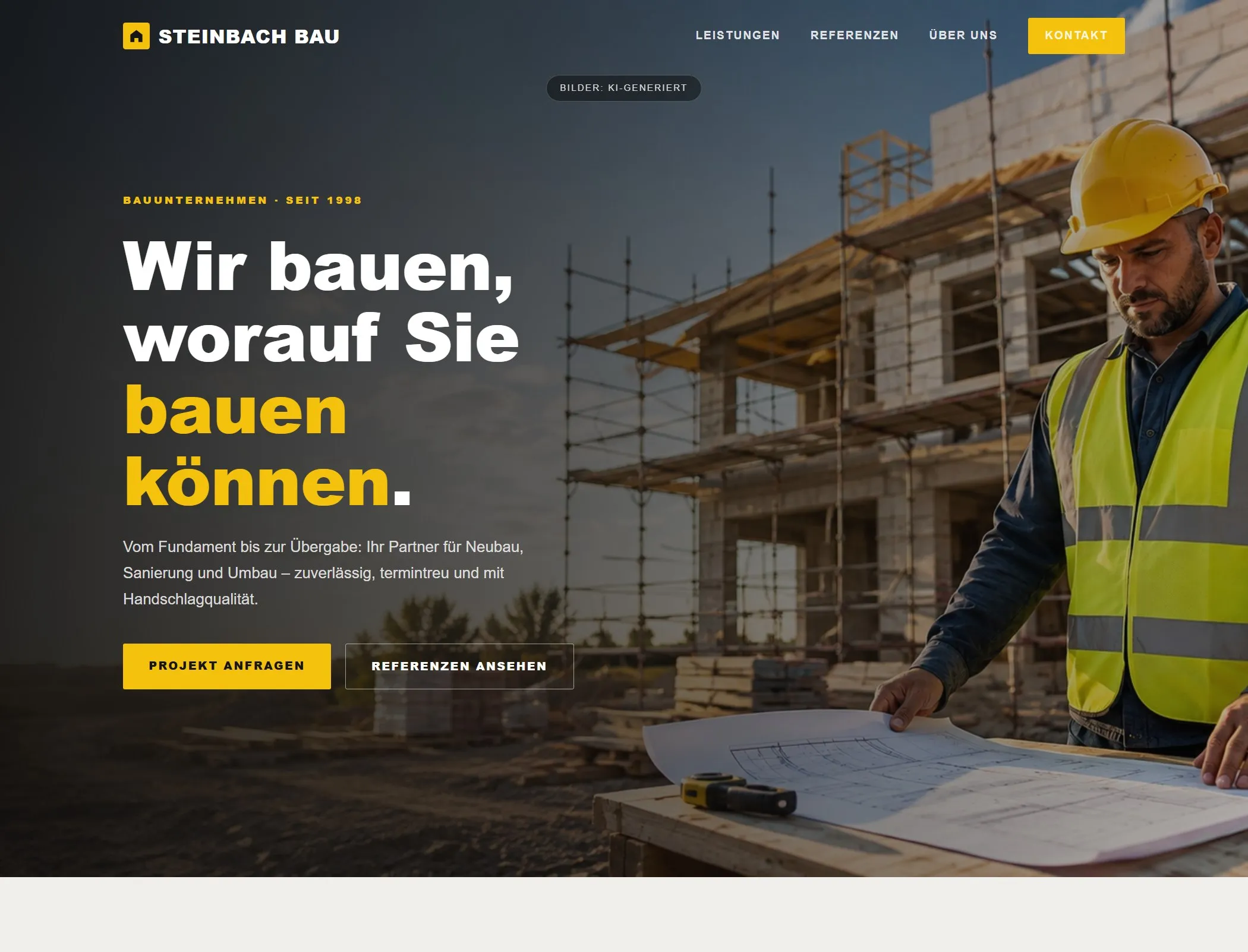 Startseite der Demo-Website für das Bauunternehmen Steinbach Bau
