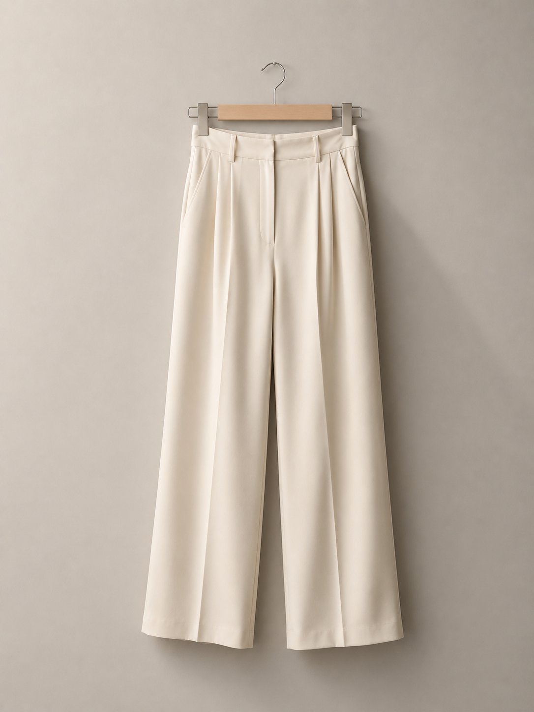 Weit geschnittene Stoffhose in Creme
