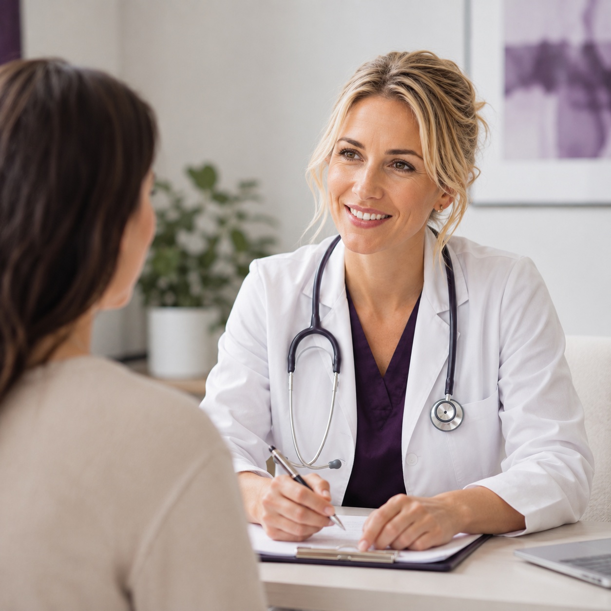 Ärztin im vertrauensvollen Gespräch mit einer Patientin
