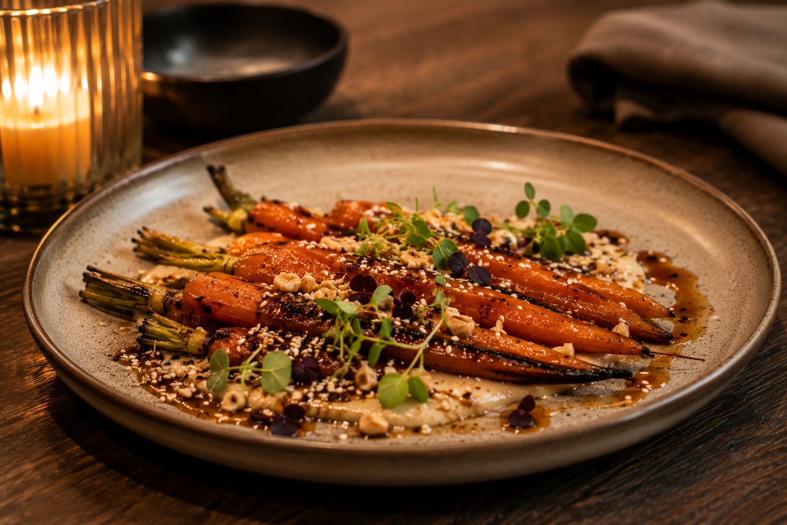 Glut-Karotte mit Miso und Sesam