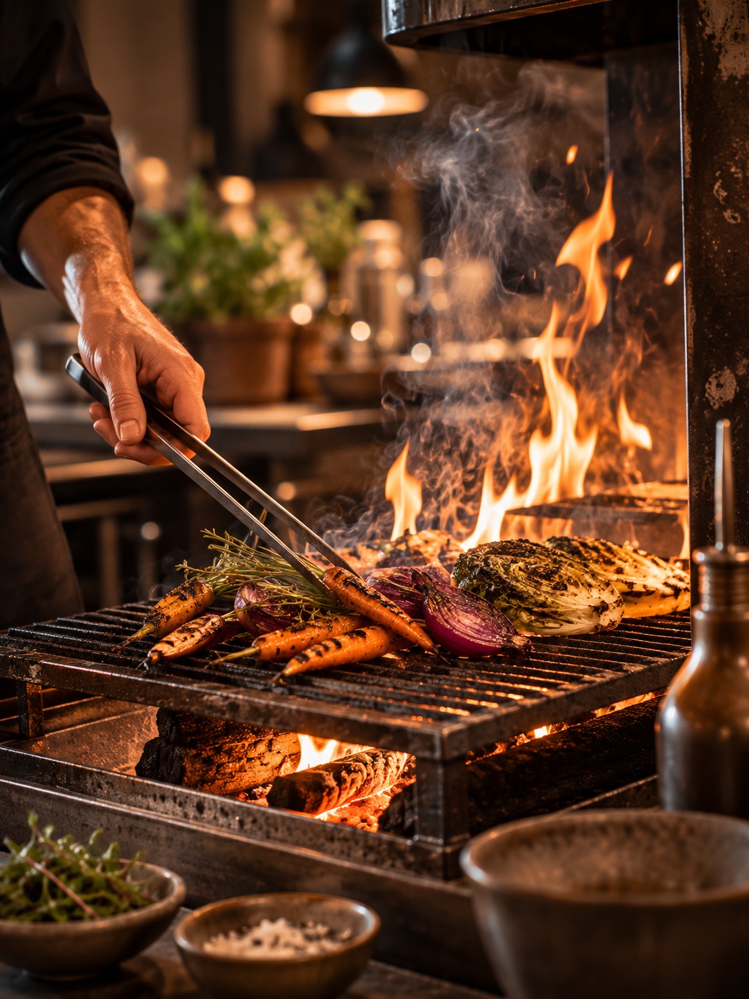 Offener Grill mit Flammen
