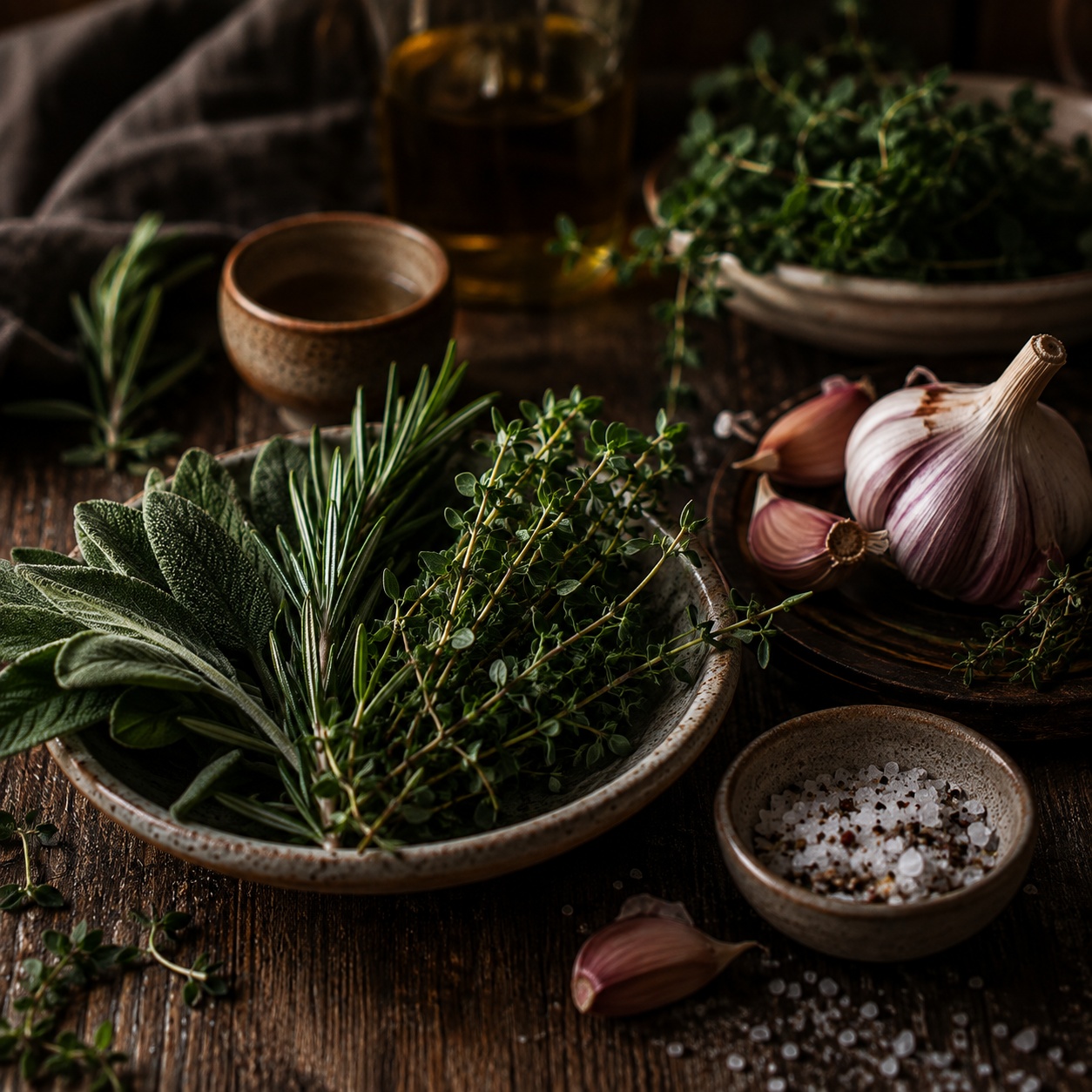 Frische Kräuter und Zutaten